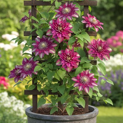 Clematis 'Hot Kisses' – plnokvetý purpurový plamienok